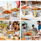 Meiffer 6-piece 2/4/6/8 piece set commercial 304 stainless steel rolling heat-resistant tray set - NSF stainless steel countertop system, only includes food trays, water trays and fuel storage containers, only for cooking