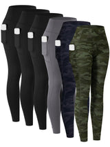 6pcs Women's High-Waisted Leggings - Non-See-Through Pants with Side Pockets, Stretchy All-Season & Casual Pants, Machine Washable Everyday Pants for Women, Leggings for Women, Leggings with Pockets, Womens Leggings, Women Le