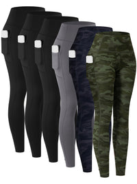 6pcs Women's High-Waisted Leggings - Non-See-Through Pants with Side Pockets, Stretchy All-Season & Casual Pants, Machine Washable Everyday Pants for Women, Leggings for Women, Leggings with Pockets, Womens Leggings, Women Le