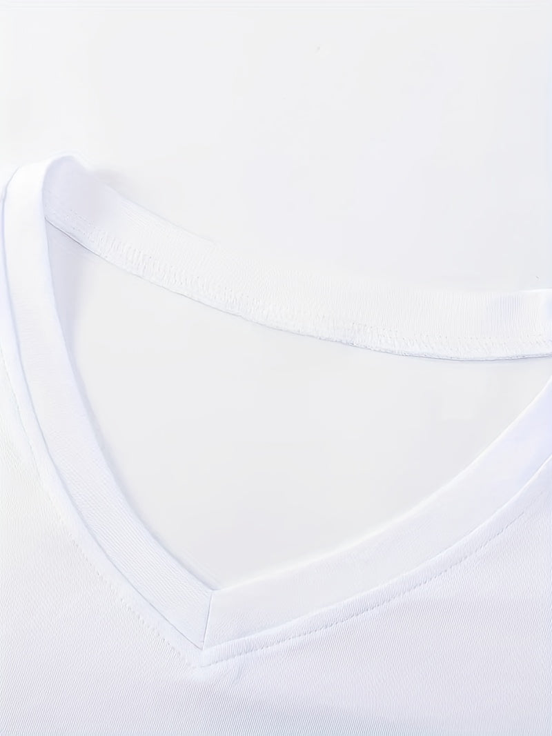 MCKENATEN MK Men's Quick-Dry V-Neck T-Shirt - High Elasticity Slim Fit Short Sleeve, Solid Color Moisture-Wicking Polyester for Outdoor Running, Gym & Casual Summer Wear, Machine Washable, Sleek Vneck Tee, Quickdry Material