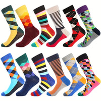 6 Pairs of Fun Colorful Crazy Geometric Pattern Men'S Random-color Casual Cotton Socks, Men'S Random Sock Set, Valentine'S Day, Christmas Gift, Random Colors Sent, Best for Christmas
