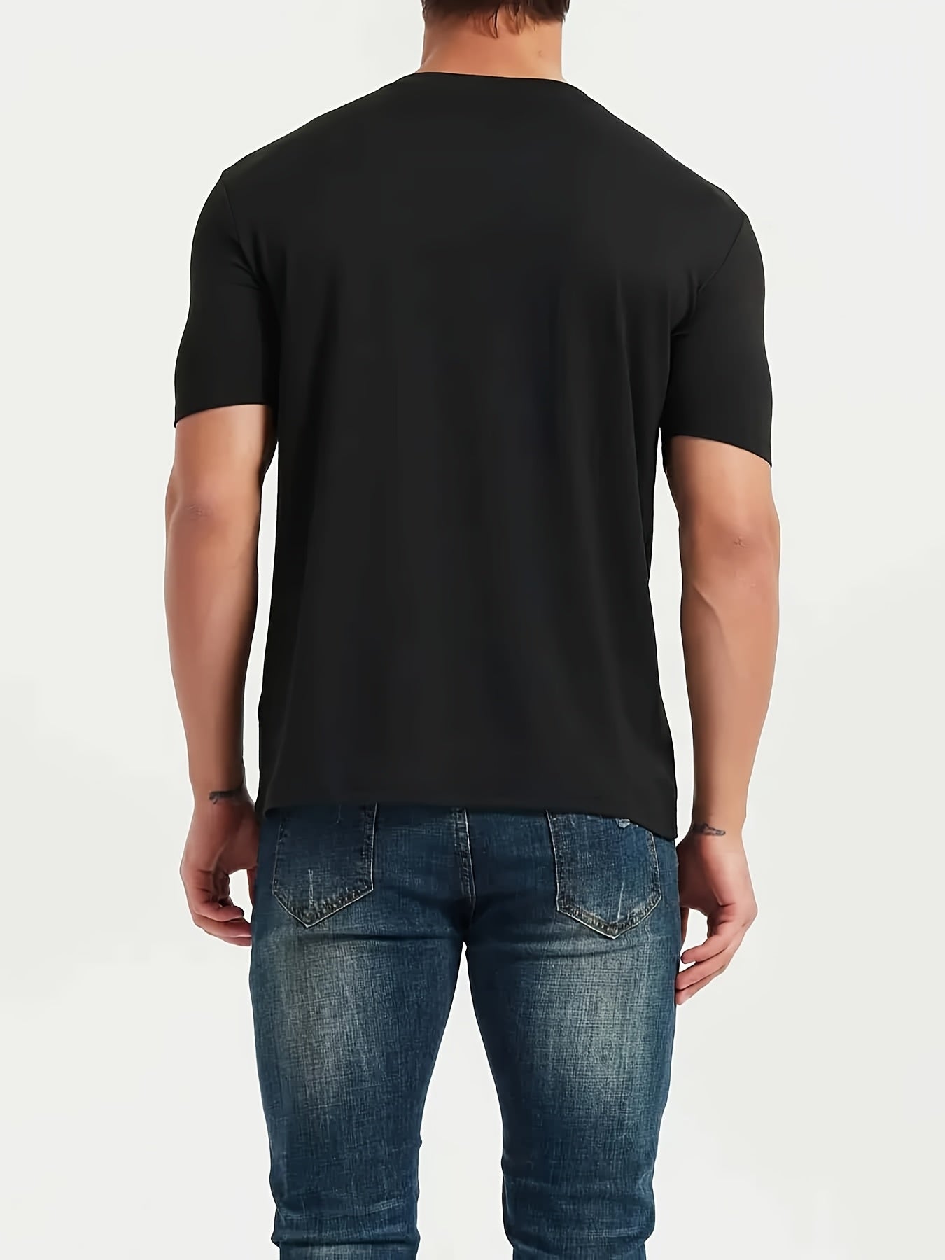 MCKENATEN MK Men's Quick-Dry V-Neck T-Shirt - High Elasticity Slim Fit Short Sleeve, Solid Color Moisture-Wicking Polyester for Outdoor Running, Gym & Casual Summer Wear, Machine Washable, Sleek Vneck Tee, Quickdry Material