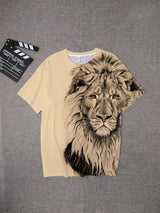 Men's Bold Lion 3D Print T-Shirt - Oversized, Short Sleeve, Crew Neck Tee with Asymmetrical Design - Novelty Polyester Top