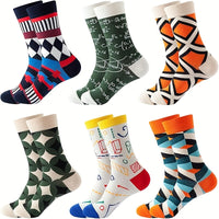 6-Pair Unisex Socks - Mathematical Designs (Equations, Graphs, Geometry) - Breathable All-Season Medium Tube - Casual, Athletic & Casual Attire - Machine Washable - STEM Gifts for Math Lovers - Men & Women, Novelty Socks, Pla