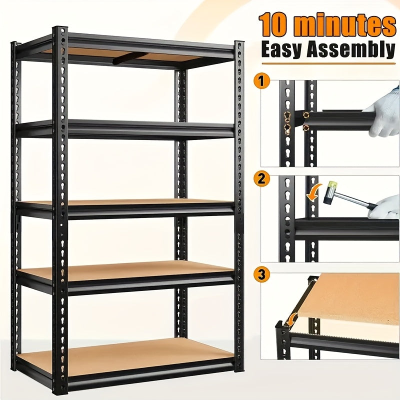 500/2000 Lb Heavy Duty Metal Garage Shelving Unit - Adjustable 3/5 Tier Utility Rack with Easy 10-Min Assembly, Black Storage Organizer for Garage, Basement, Kitchen (29.5"x15.7"x15.7", 60"x28"x12", 72"x35.5"x15.8", 72"x45.3"