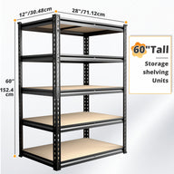 2000LBS Garage Shelving 72"H Storage Shelves Heavy Duty 5-tier Metal Shelving Units for Garage Shelves 60" H X 28" W X 12" D, Adjustable Utility Shelf Rack for Kitchen Warehouse Basement Pantry Utility Rack Shelf, 35.5"W X72"