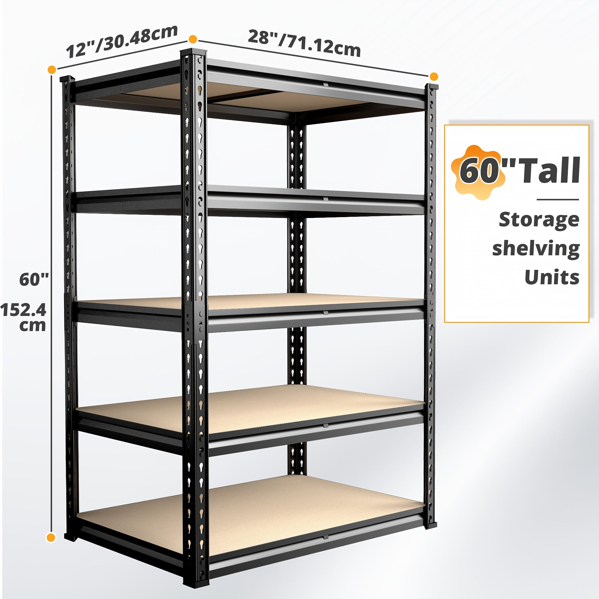 2000LBS Garage Shelving 72"H Storage Shelves Heavy Duty 5-tier Metal Shelving Units for Garage Shelves 60" H X 28" W X 12" D, Adjustable Utility Shelf Rack for Kitchen Warehouse Basement Pantry Utility Rack Shelf, 35.5"W X72"