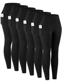 6pcs Women's High-Waisted Leggings - Non-See-Through Pants with Side Pockets, Stretchy All-Season & Casual Pants, Machine Washable Everyday Pants for Women, Leggings for Women, Leggings with Pockets, Womens Leggings, Women Le
