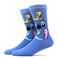 10 Pairs Men's Stitch Novelty Crew Socks - Colorful Cartoon Character Socks with Playful Stitch Designs, Machine Washable, Summer & Spring Casual Wear, Comfortable Breathable Socks for Men, Novelty Socks, Playful Sock Designs