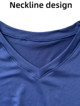 MCKENATEN MK Men's Quick-Dry V-Neck T-Shirt - High Elasticity Slim Fit Short Sleeve, Solid Color Moisture-Wicking Polyester for Outdoor Running, Gym & Casual Summer Wear, Machine Washable, Sleek Vneck Tee, Quickdry Material