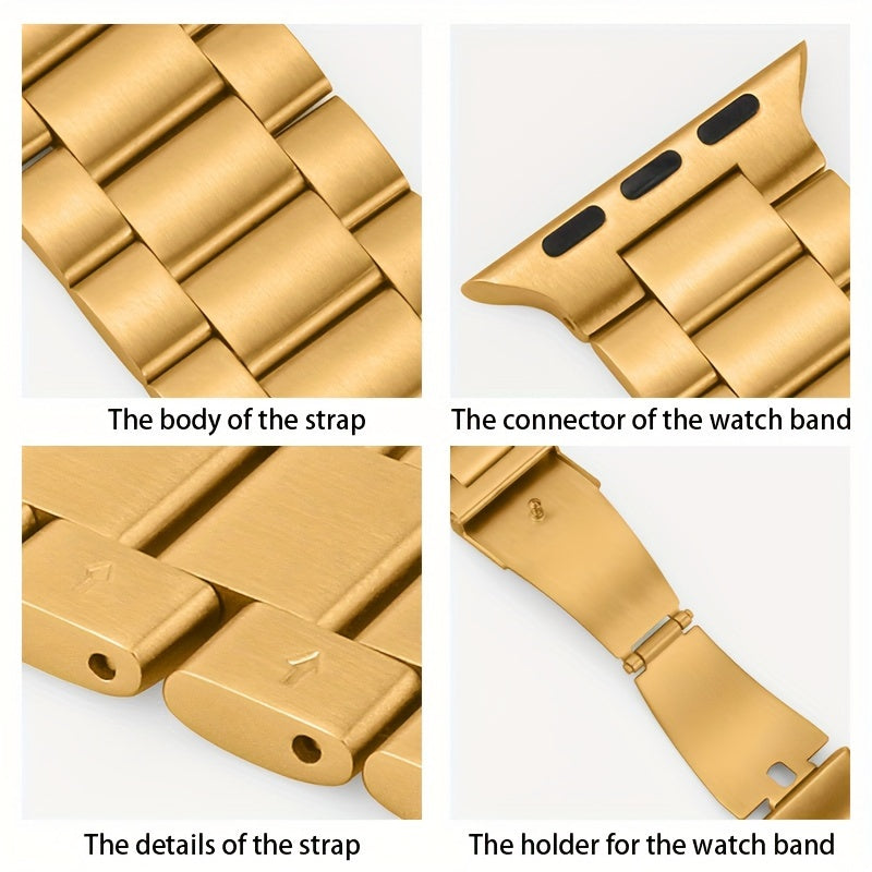 Casman Gold-Plated Stainless Steel Smartwatch Bands with Case Cover, Foldover Clasp, Compatible with Apple Watch Series, Ultra & iWatch 49mm/45mm/44mm/42mm/38mm/40mm/41mm - Non-Water Resistant