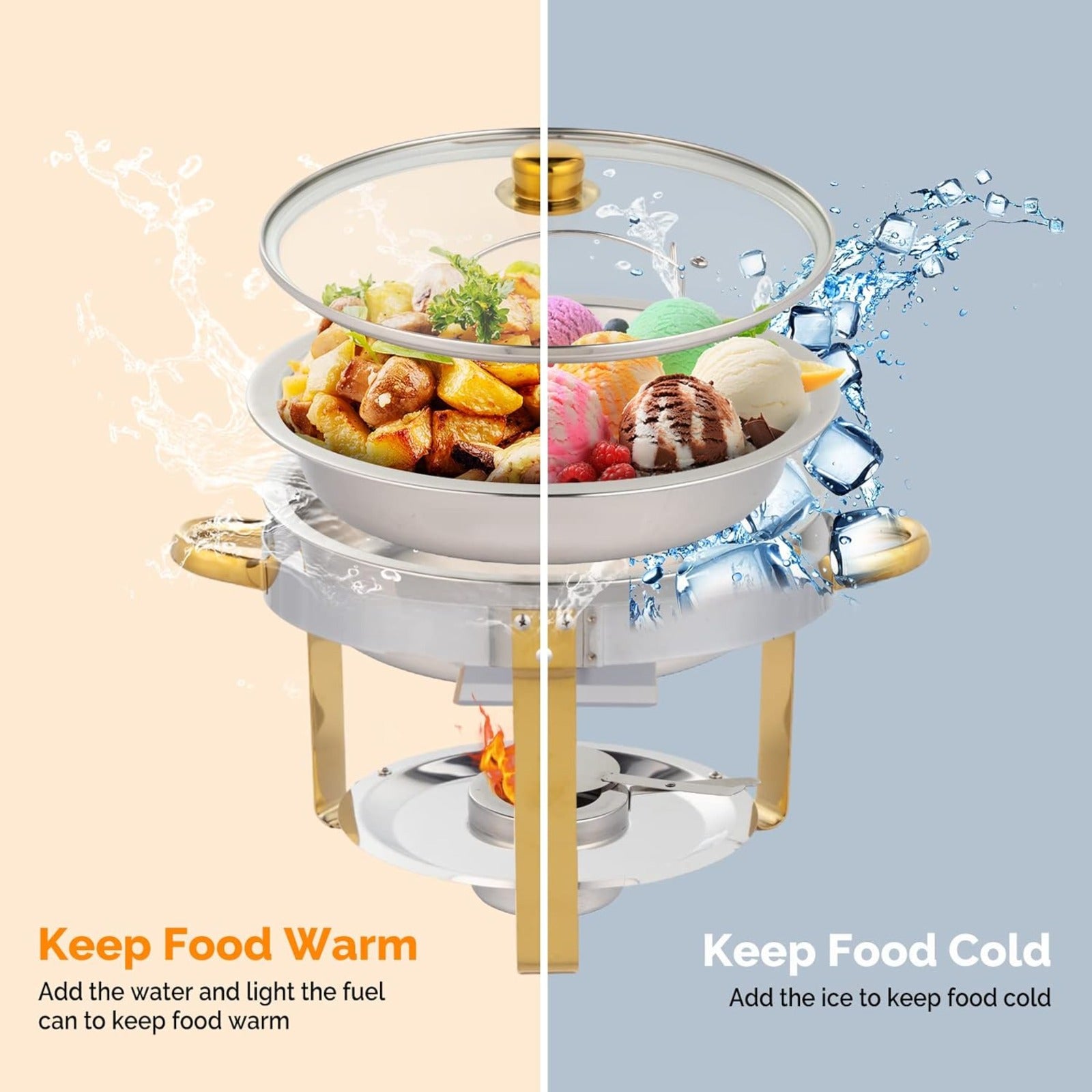 Meiffer 6-piece 2/4/6/8 piece set commercial 304 stainless steel rolling heat-resistant tray set - NSF stainless steel countertop system, only includes food trays, water trays and fuel storage containers, only for cooking