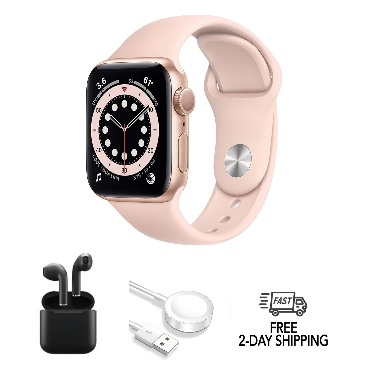 Apple Watch Series 6 Aluminum Bundle w/ Wireless Earbuds | 40mm | GPS + Cellular Unlocked | Gold | Refurbished - Acceptable