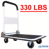 Upgraded Home Large Foldable Push Cart Dolly 330 Lbs/660 Lbs Capacity Moving Platform Hand Truck Heavy Duty Space Saving Collapsible Swivel Push Handle Flat Bed Wagon Blue White/Black Yellow