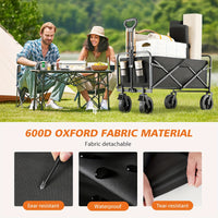 220/450/680 lb Capacity Heavy-Duty All-Terrain Folding Cart - Steel Frame and 600D Oxford Fabric, Camping, Gardening, Beach, Shopping Foldable Utility Cart - No Assembly Required, Black, Garden Tool Carrier, Sturdy Handle Des