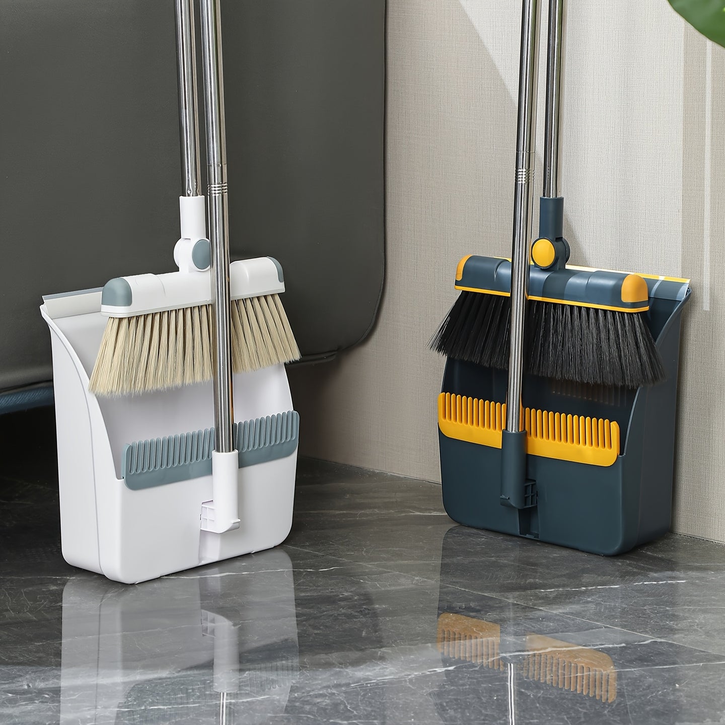 1set, Broom Dustpan Set Combination, Thickened Rotatable Foldable Stainless Steel Rod Strong ,And Durable Soft Hair Sweeping Broom Plastic, Cleaning Supplies for Indoor,broom and dustpan set,local warehouse ,household items
