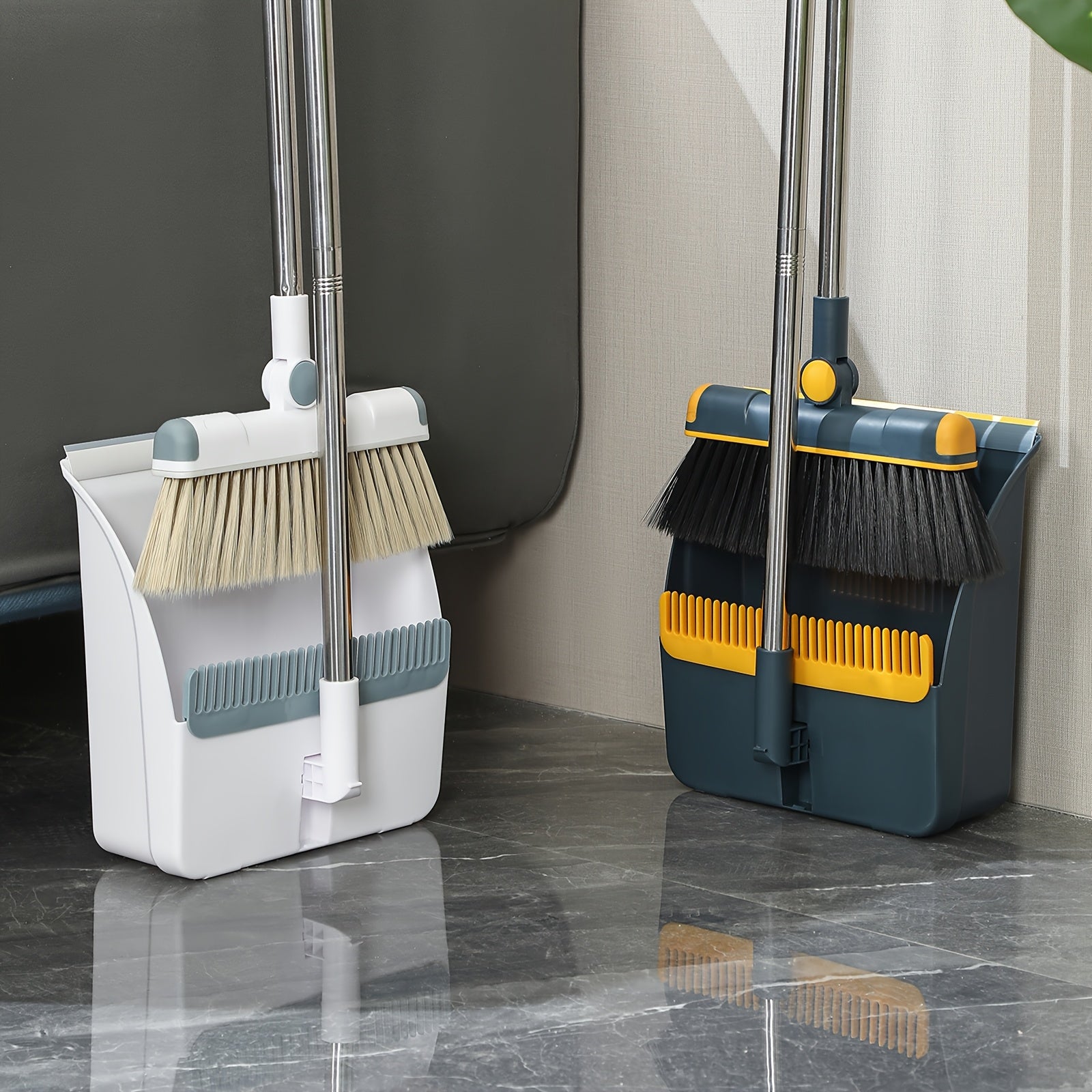 1set, Broom Dustpan Set Combination, Thickened Rotatable Foldable Stainless Steel Rod Strong ,And Durable Soft Hair Sweeping Broom Plastic, Cleaning Supplies for Indoor,broom and dustpan set,local warehouse ,household items
