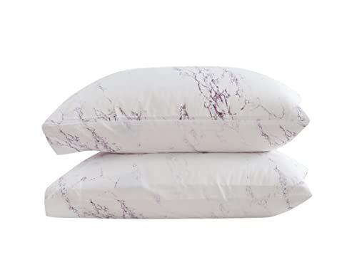 Elegant Comfort Reversible 10-Piece Comforter Set, Marble Print, Decorative Pillow and Fitted Sheet with Smart Pockets, Soft, Plush, & Lightweight Material, 10pc Marble, Queen, Lilac/Purple