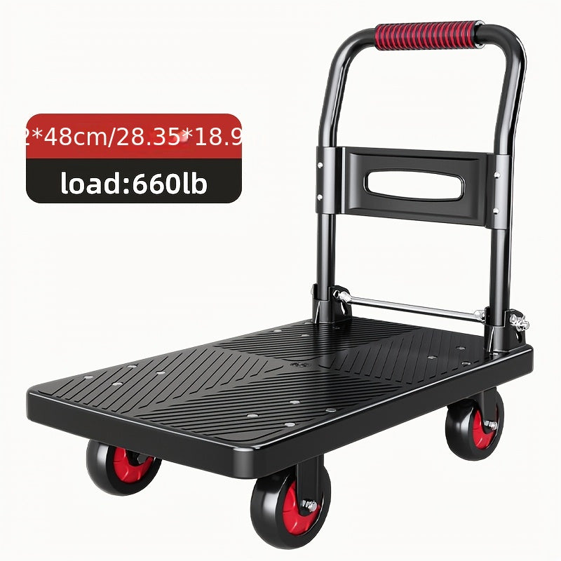 Heavy-Duty Folding Hand Cart with Silent Swivel Wheels, 660 Lbs Capacity - Black and Metallic Gray, Portable Utility Cart for Moving, Carrying Goods, Home Renovation, Heavyduty Utility Cart | Modern Utility Cart | Smooth Mobi