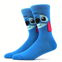 10 Pairs Men's Stitch Novelty Crew Socks - Colorful Cartoon Character Socks with Playful Stitch Designs, Machine Washable, Summer & Spring Casual Wear, Comfortable Breathable Socks for Men, Novelty Socks, Playful Sock Designs