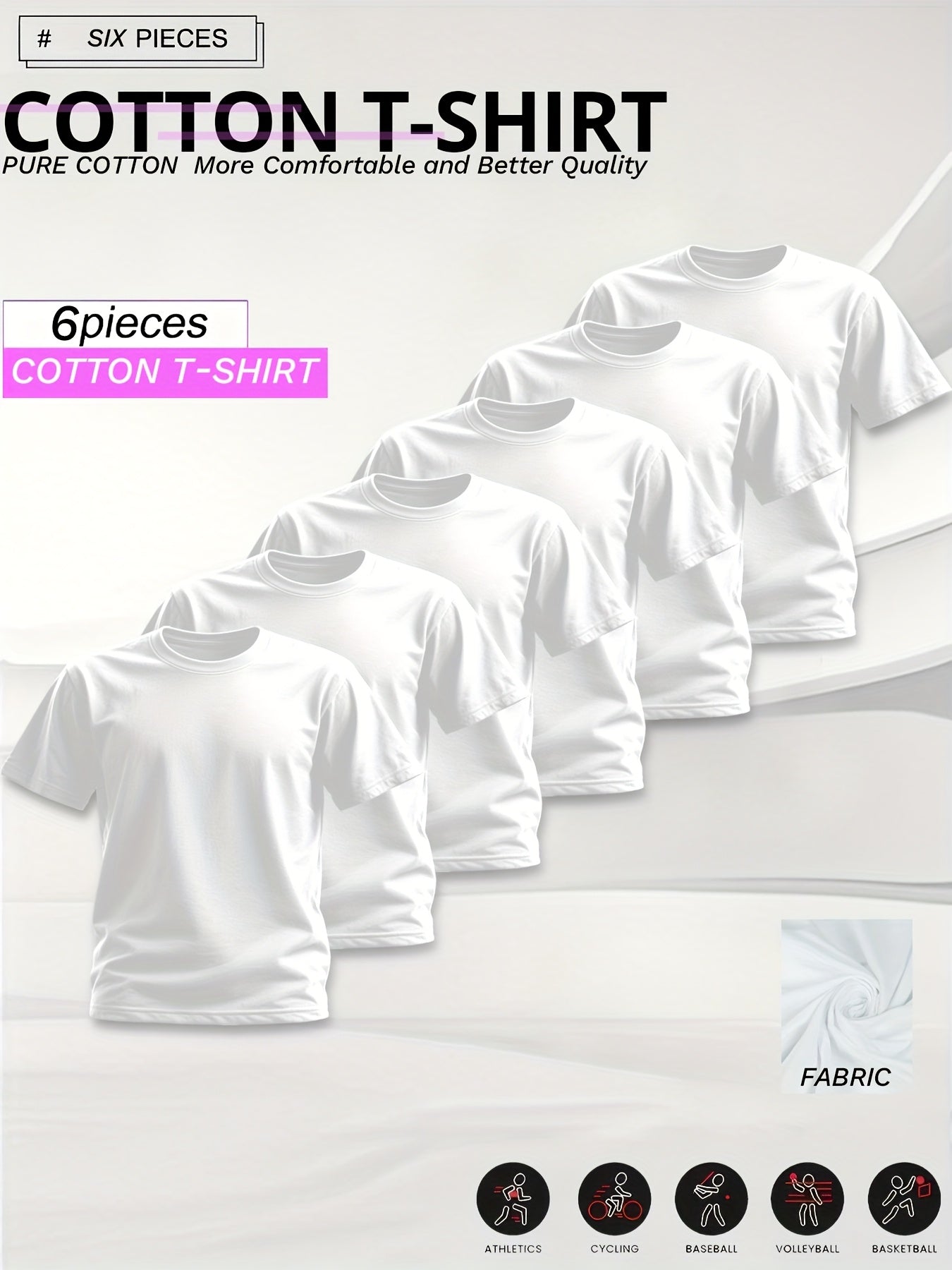 Exclusive for Men! 6 - Piece Set Black And White Solid - Colored 100 Percent Cotton Short Sleeve T - Shirts, Comfortable And High - Quality, Suitable for Sports Scenarios Such As Athletics, Cycling, Baseball, Volleyball And B