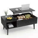 Elegant Black Coffee Table For Living Room - Lift Top Design Offering Versatility. Small Rising Wooden Dining Center Table With Storage Shelf And Hidden Compartment, Ideal For Organizing And Enhancing Your Living Space.