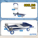 Upgraded Home Large Foldable Push Cart Dolly 330 Lbs/660 Lbs Capacity Moving Platform Hand Truck Heavy Duty Space Saving Collapsible Swivel Push Handle Flat Bed Wagon Blue White/Black Yellow