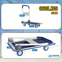 Upgraded Home Large Foldable Push Cart Dolly 330 Lbs/660 Lbs Capacity Moving Platform Hand Truck Heavy Duty Space Saving Collapsible Swivel Push Handle Flat Bed Wagon Blue White/Black Yellow