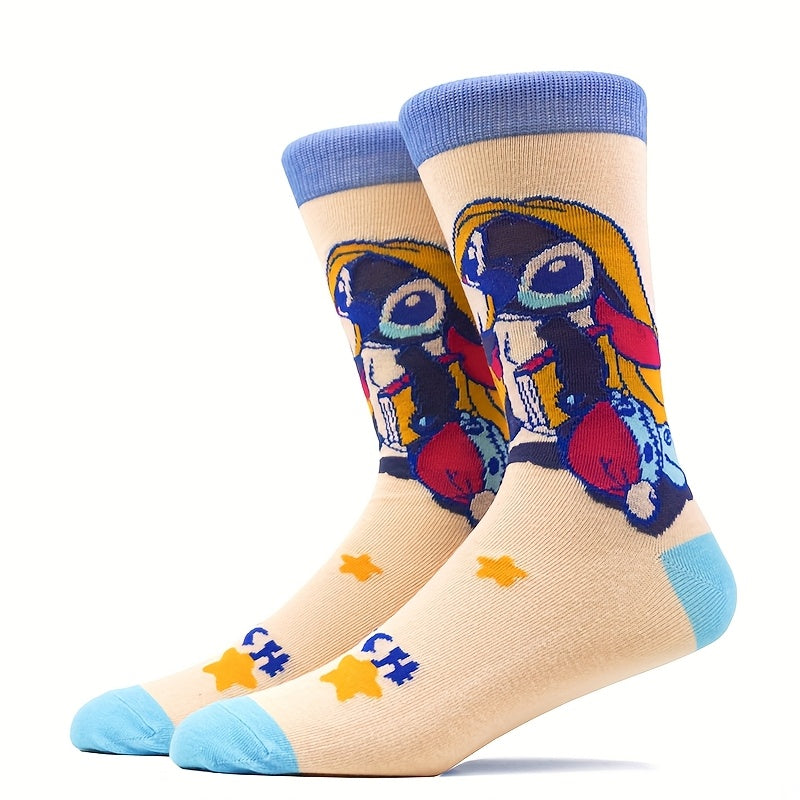 10 Pairs Men's Stitch Novelty Crew Socks - Colorful Cartoon Character Socks with Playful Stitch Designs, Machine Washable, Summer & Spring Casual Wear, Comfortable Breathable Socks for Men, Novelty Socks, Playful Sock Designs