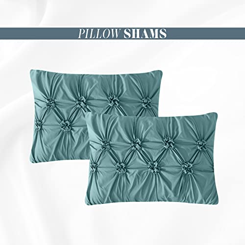 Elegant Comfort 12-Piece Bed-in-a-Bag, Ella Pleated Ruched Pintuck Comforter Set, 6-Piece Sheet Set Featuring Smart Pockets, Matching Decorative Pillows, All Season Bedding,California King, Mint Green