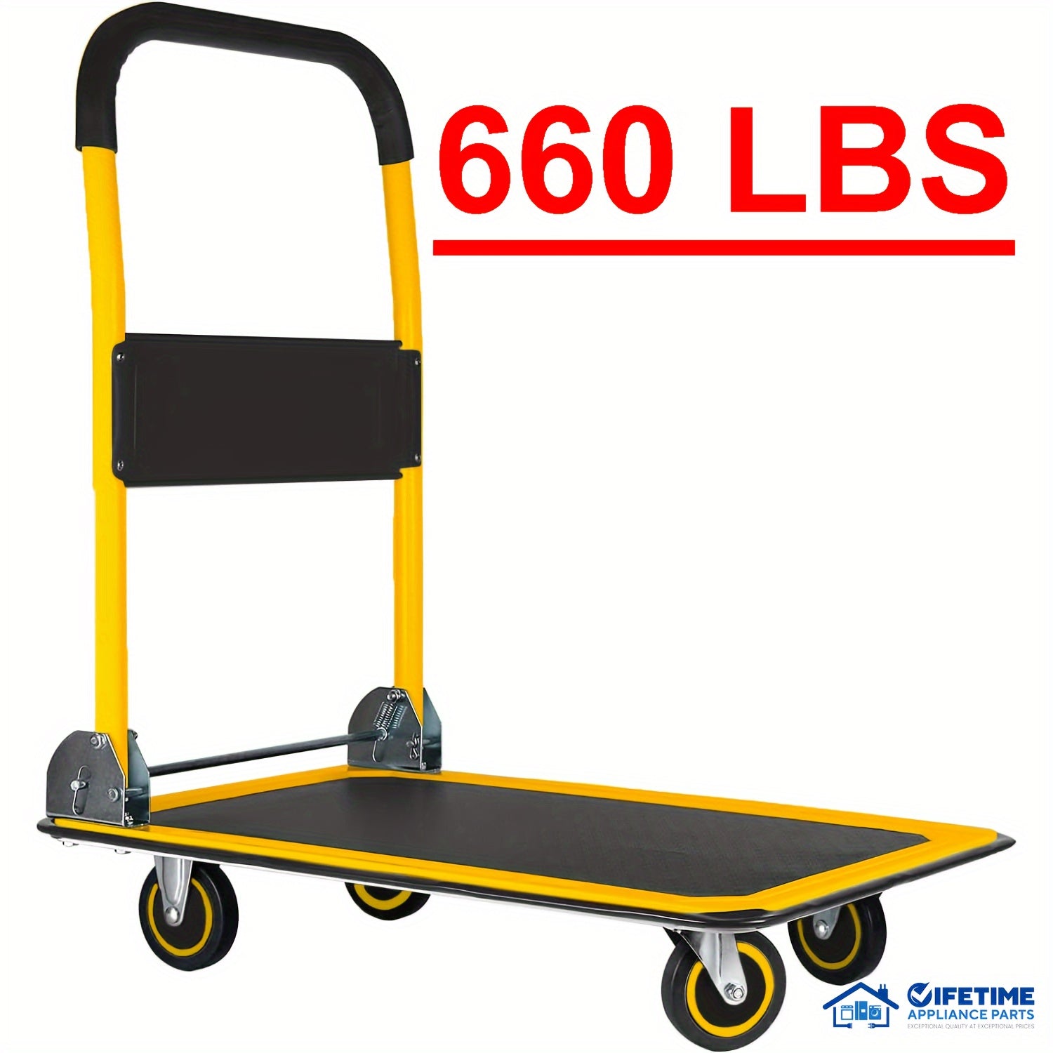 Upgraded Home Large Foldable Push Cart Dolly 330 Lbs/660 Lbs Capacity Moving Platform Hand Truck Heavy Duty Space Saving Collapsible Swivel Push Handle Flat Bed Wagon Blue White/Black Yellow