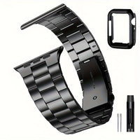 Casman Gold-Plated Stainless Steel Smartwatch Bands with Case Cover, Foldover Clasp, Compatible with Apple Watch Series, Ultra & iWatch 49mm/45mm/44mm/42mm/38mm/40mm/41mm - Non-Water Resistant