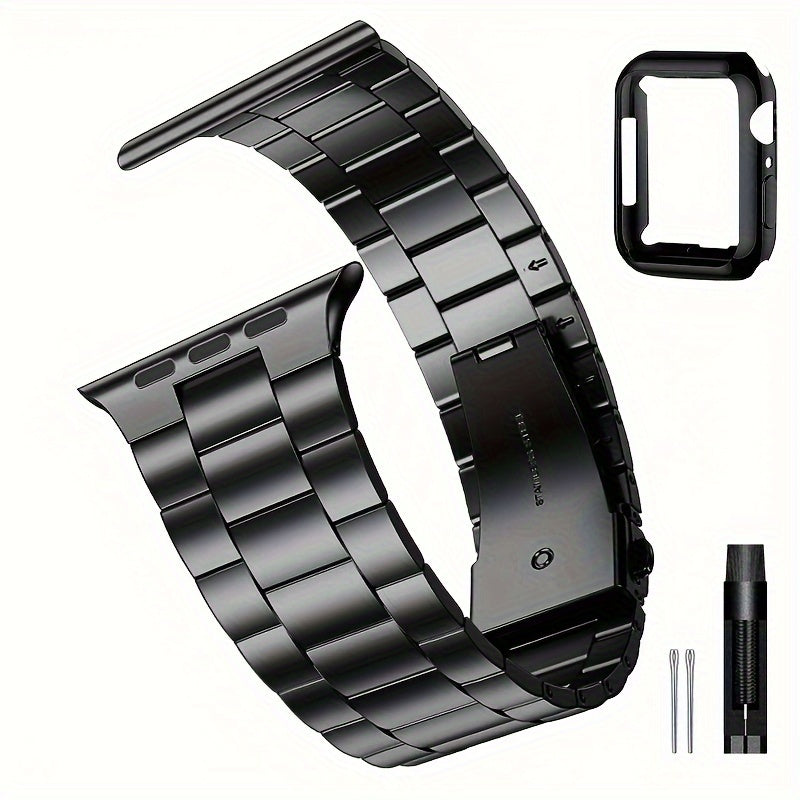 Casman Gold-Plated Stainless Steel Smartwatch Bands with Case Cover, Foldover Clasp, Compatible with Apple Watch Series, Ultra & iWatch 49mm/45mm/44mm/42mm/38mm/40mm/41mm - Non-Water Resistant