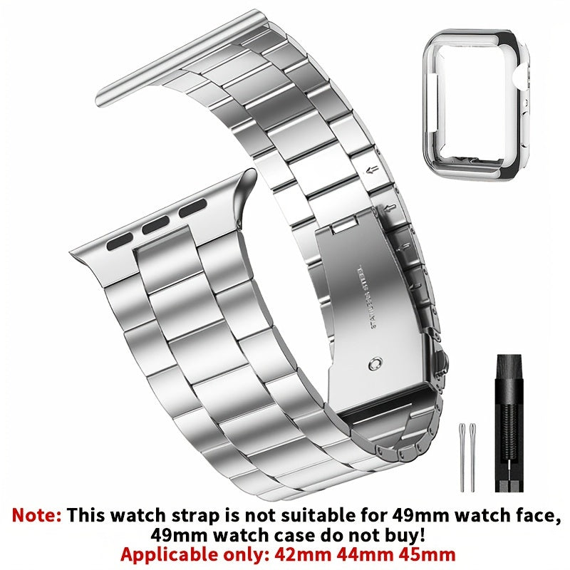 Casman Gold-Plated Stainless Steel Smartwatch Bands with Case Cover, Foldover Clasp, Compatible with Apple Watch Series, Ultra & iWatch 49mm/45mm/44mm/42mm/38mm/40mm/41mm - Non-Water Resistant