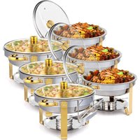 Meiffer 6-piece 2/4/6/8 piece set commercial 304 stainless steel rolling heat-resistant tray set - NSF stainless steel countertop system, only includes food trays, water trays and fuel storage containers, only for cooking