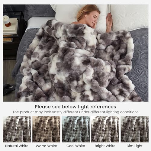 Cozy Bliss Faux Fur Throw Blanket for Couch, Fuzzy Soft Plush Thick Bubble Blanket for Sofa Bedroom Living Room, 60 * 80 Inches Tie-dye Taupe