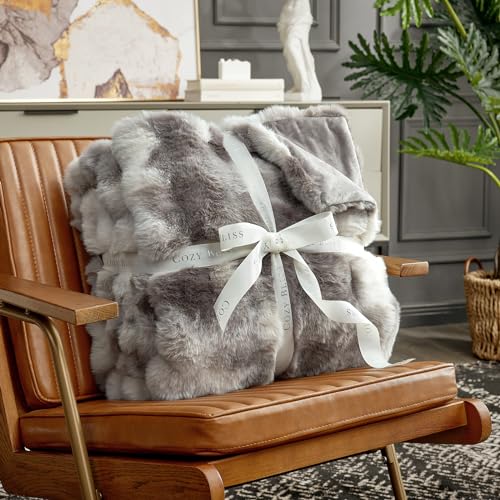 Cozy Bliss Faux Fur Throw Blanket for Couch, Fuzzy Soft Plush Thick Bubble Blanket for Sofa Bedroom Living Room, 60 * 80 Inches Tie-dye Taupe