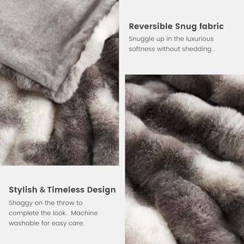 Cozy Bliss Faux Fur Throw Blanket for Couch, Fuzzy Soft Plush Thick Bubble Blanket for Sofa Bedroom Living Room, 60 * 80 Inches Tie-dye Taupe
