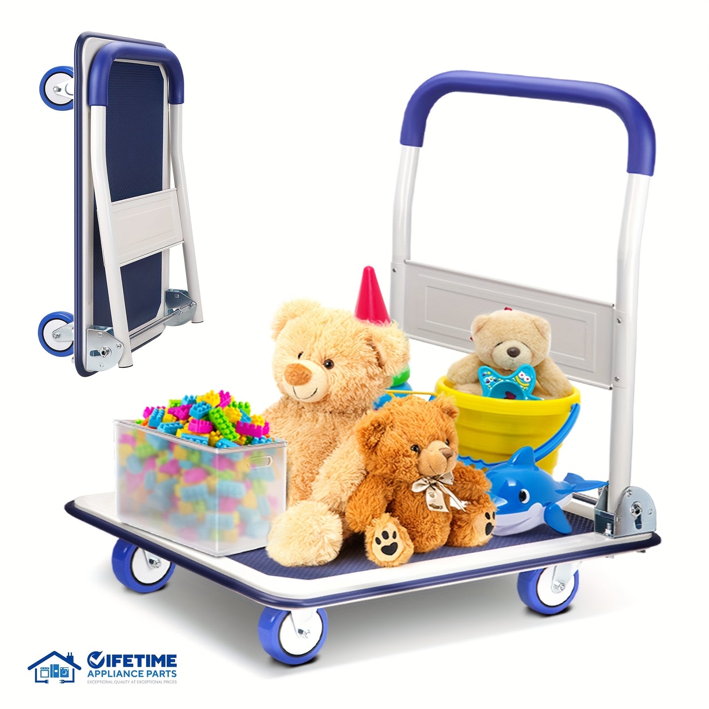 Upgraded Home Large Foldable Push Cart Dolly 330 Lbs/660 Lbs Capacity Moving Platform Hand Truck Heavy Duty Space Saving Collapsible Swivel Push Handle Flat Bed Wagon Blue White/Black Yellow