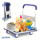 Upgraded Home Large Foldable Push Cart Dolly 330 Lbs/660 Lbs Capacity Moving Platform Hand Truck Heavy Duty Space Saving Collapsible Swivel Push Handle Flat Bed Wagon Blue White/Black Yellow