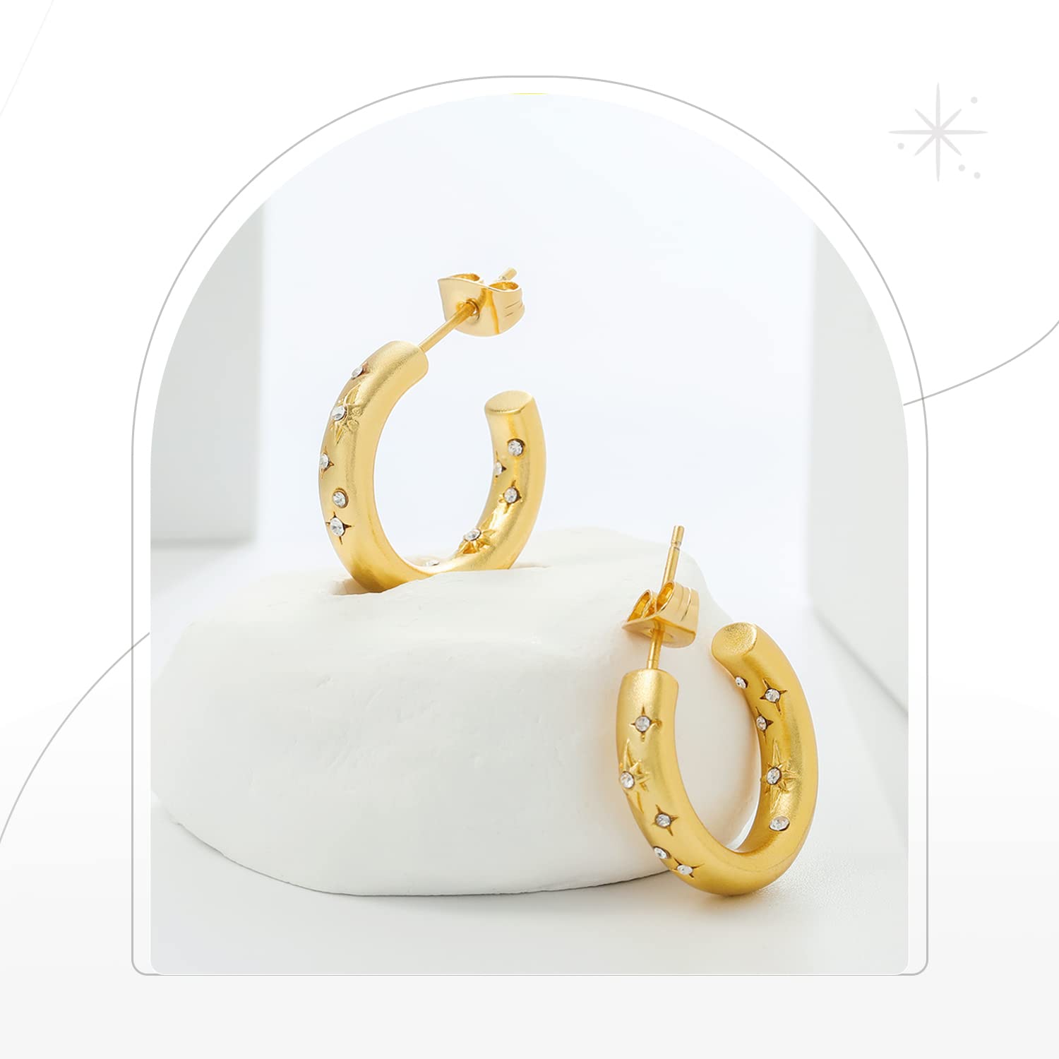 DOUX Star Hoop Earring for Women Thickened 18K Gold Filled 925 Sterling Silver Posts - Shine Like a Star with Our Premium Star Cubic Zirconia Earrings