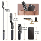 40-inch Smartphone Selfie Stick Tripod, Expandable Selfie Stick Integrated Smartphone Tripod with Wireless Remote Control, Can Rotate 360 Degrees, Suitable for iPhone 16/15/14/13/12/12 Pro/11 Pro/XS/XR/X/8/7 Plus smartphone A