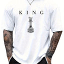 THE KING Men's 180GSM Cotton T-Shirt - Black Chess King Graphic Print, Casual Short Sleeve Round Neck Tee for Casual Attire