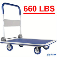 Upgraded Home Large Foldable Push Cart Dolly 330 Lbs/660 Lbs Capacity Moving Platform Hand Truck Heavy Duty Space Saving Collapsible Swivel Push Handle Flat Bed Wagon Blue White/Black Yellow