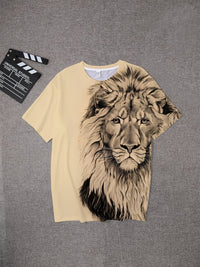 Men's Bold Lion 3D Print T-Shirt - Oversized, Short Sleeve, Crew Neck Tee with