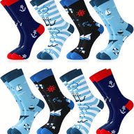 8 Pairs Sailing Socks for Men Boat Nautical Cotton Crew Socks Cruise Navy Gift