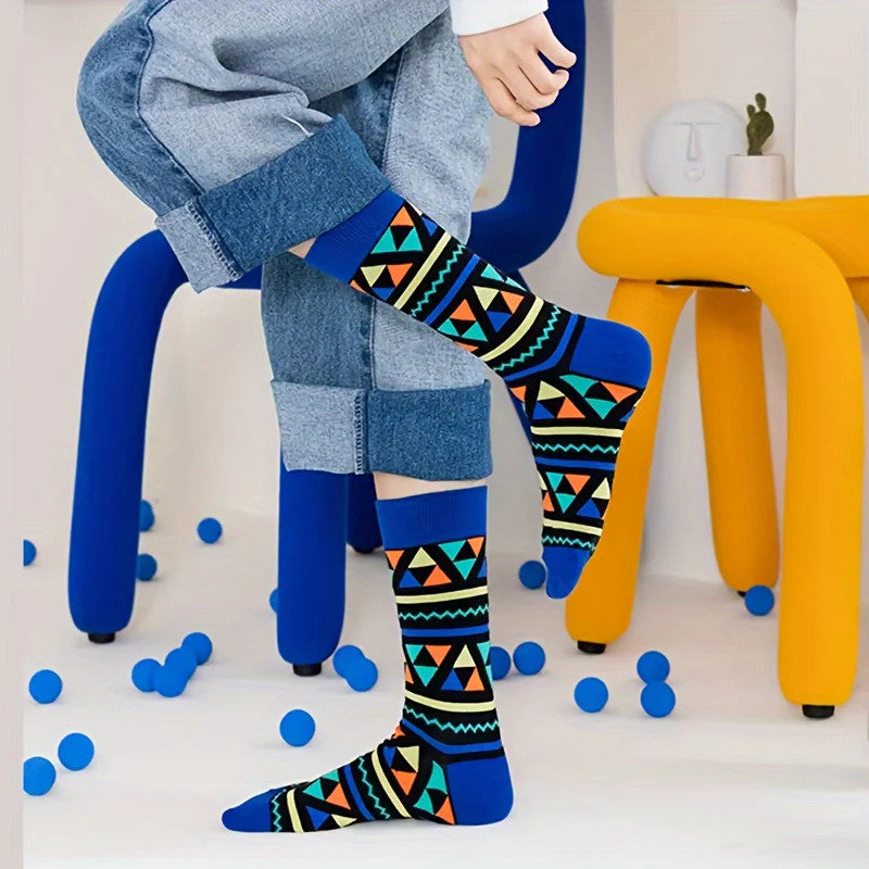 6 Pairs Unisex Men Cotton Socks Funny Geometric Trendy Socks Personality And