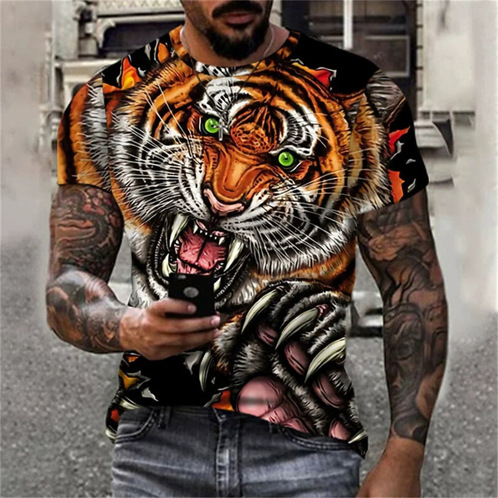 Men's Bold Lion 3D Print T-Shirt - Oversized, Short Sleeve, Crew Neck Tee with