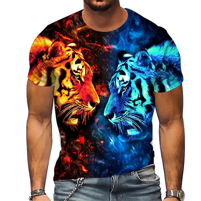 Men's Bold Lion 3D Print T-Shirt - Oversized, Short Sleeve, Crew Neck Tee with