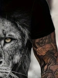 Men'S 3D Lion Graphic T-Shirt - Casual Black Short Sleeve Tee with Realistic